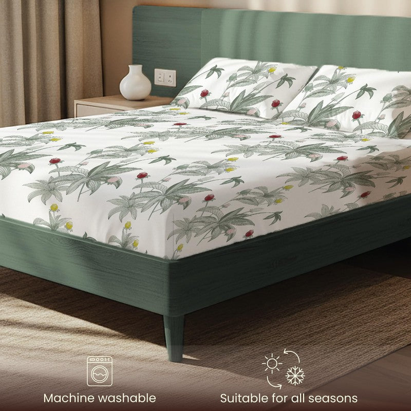 Emerald Blossom Floral Cotton Bedsheets (Green & White) - 200 TC media 6