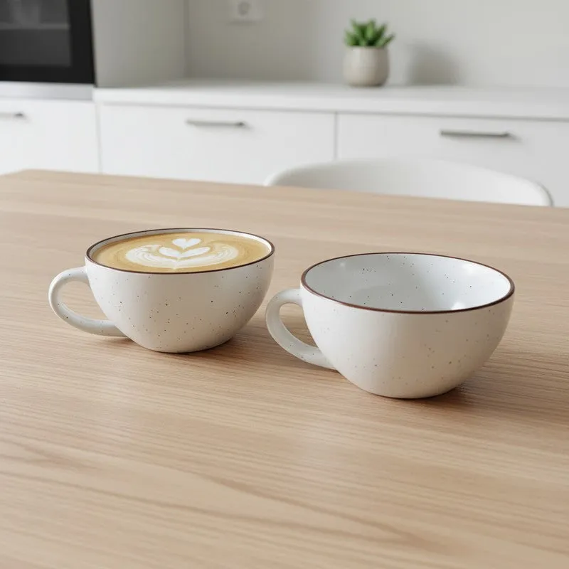 Ceramic Tea Cups (White,240 mL Each) - Set Of Two media 1