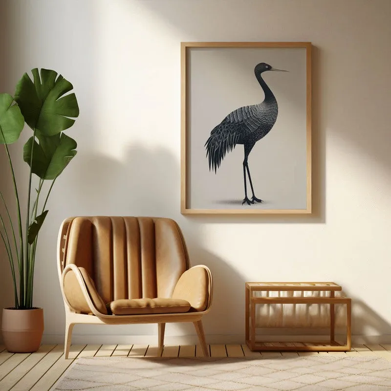 Graceful Crane Line Art Canvas Wall Painting With Brown Frame media 5