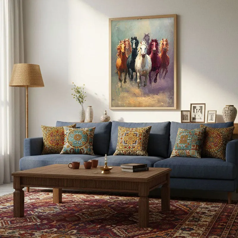 Majestic Horse Run Wall Painting With Brown Frame media 3