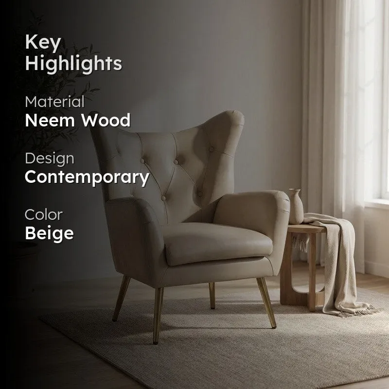Urban Neem Wood Lounge Chair - Beige media 2
