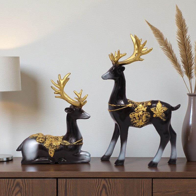 Opulent Deer Polyresin Showpiece (Black) - Set Of Two