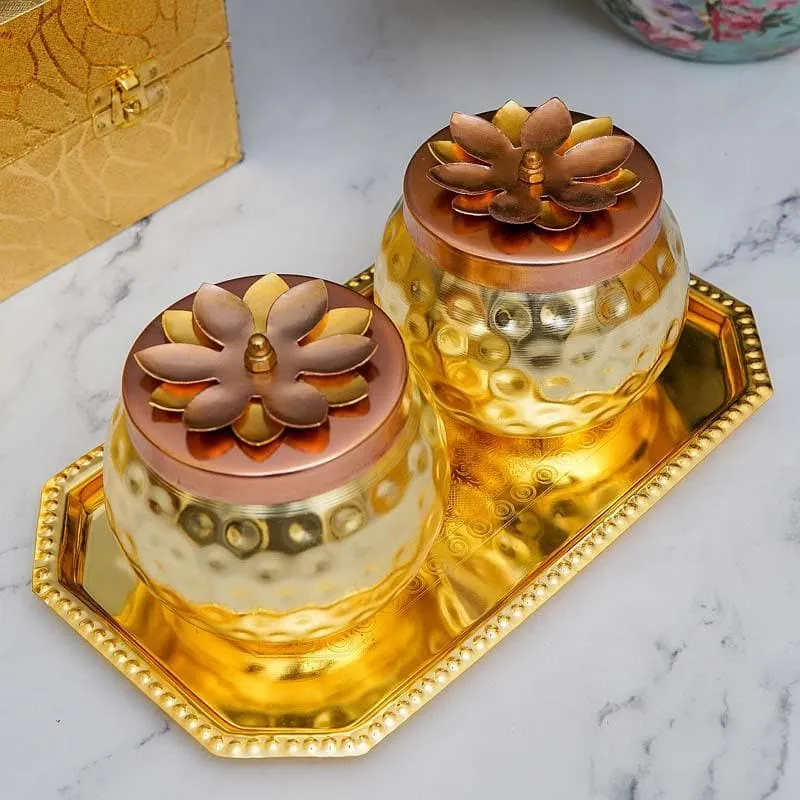 Anaar Bowl & Tray Set- Gold/Bronze media 1