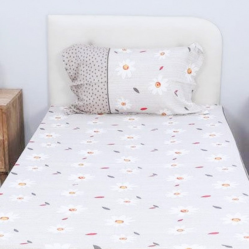 Daisy Blush Printed Cotton Bedsheet (Grey) - 200 TC media 4