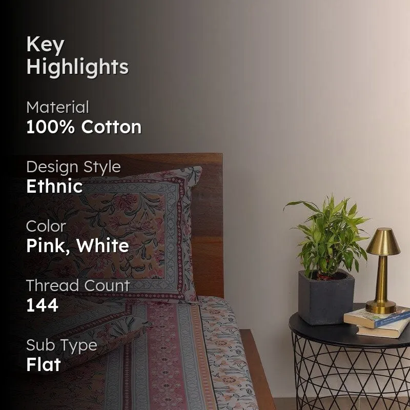 Nazakat Jaipuri Cotton Bedsheet (Baby Pink) - 144 TC media 2