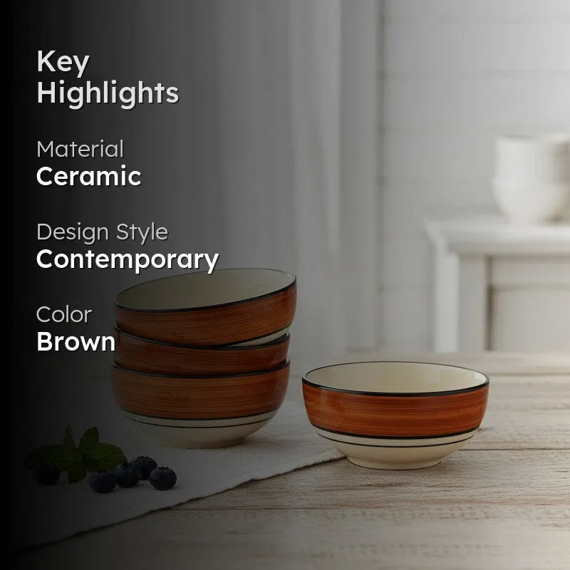 Savora Ceramic Snack Bowls (Brown, 200 mL Each) - Set Of Four media 2