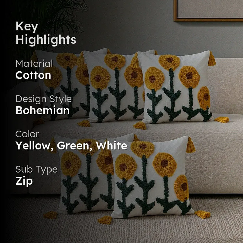 Sunflower Garden Cotton Cushion Cover - Set Of Five media 2