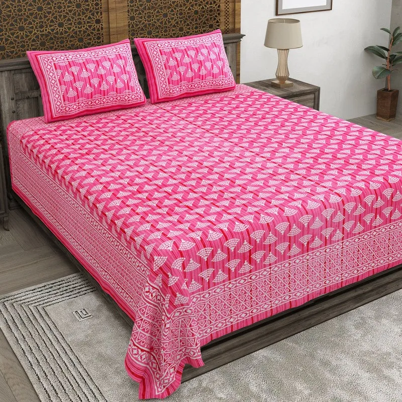 Craftis Cotton Bedsheet (Pink,White) - 240 TC media 1