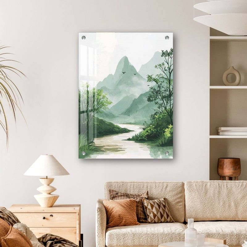 Zen Forest Green Japanese Acrylic Wall Art