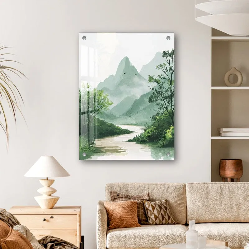 Zen Forest Green Japanese Acrylic Wall Art media 1