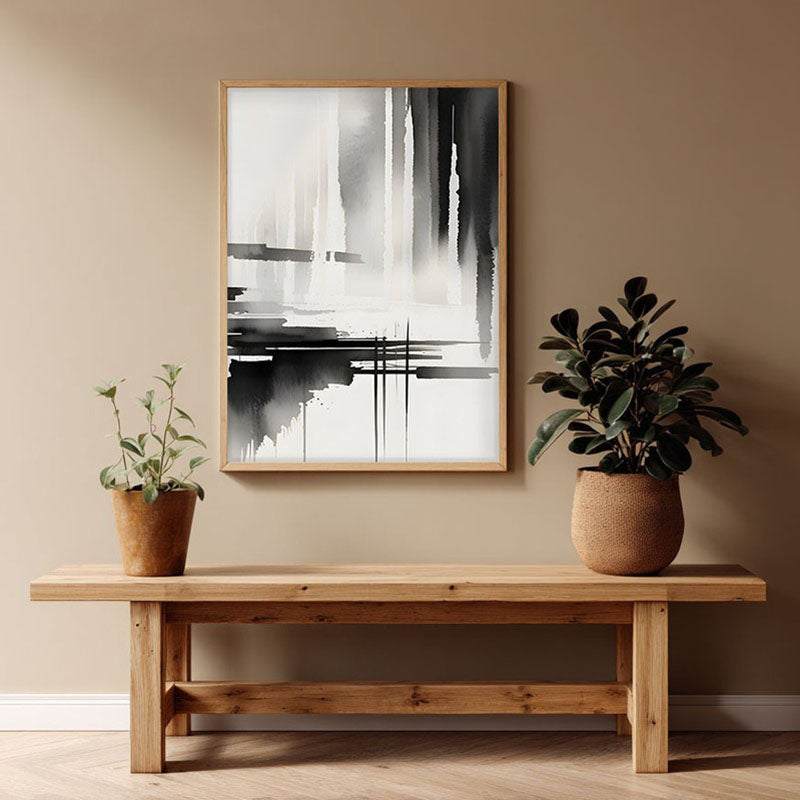 Ink Migration Framed Canvas Archival Canvas Wall Painting - Natural Brown Frame