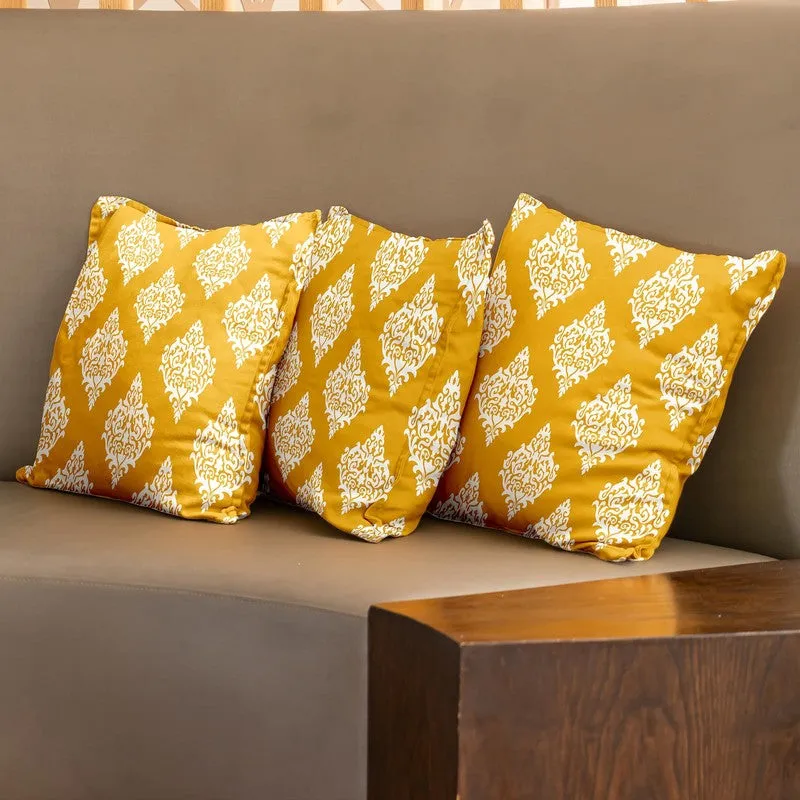 Urban Space Block Printed Yellow Cotton Cushion Covers - Set Of Three media 3