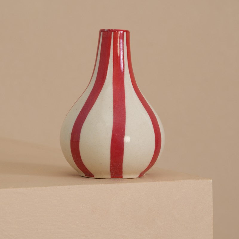 Waveon Ceramic Flower Vase - White,Red media 3