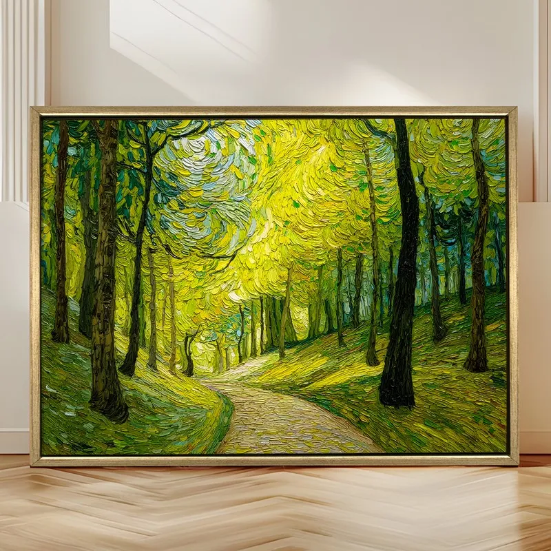 Sunlit Woodland Canvas Wall Painting With Frame media 4