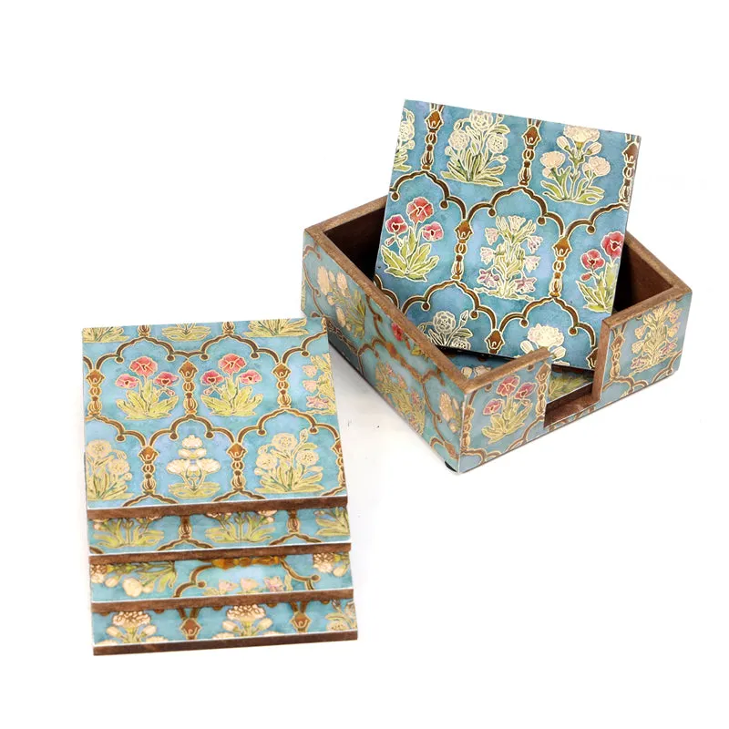 Fleur Jharokha Enamel Coaster With Stand - Seven Piece Set media 5