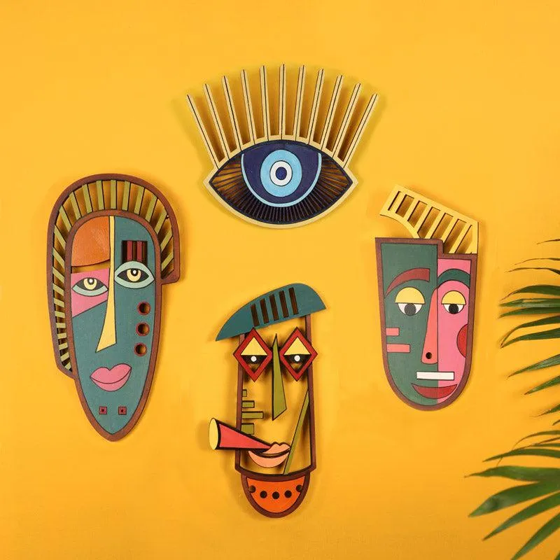 Homa Mask Wooden Wall Accent - Set of Four media 1