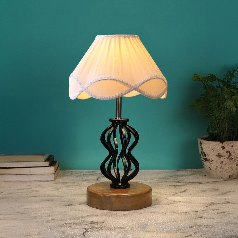 Huetrail Cotton Table Lamp With Wooden Base - Ivory