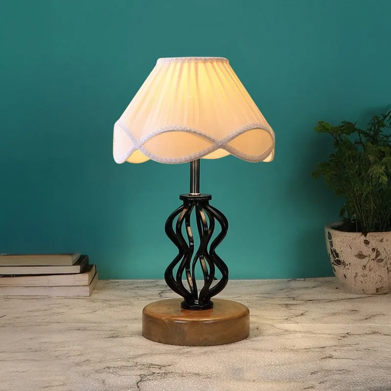 Huetrail Cotton Table Lamp With Wooden Base - Ivory media 1