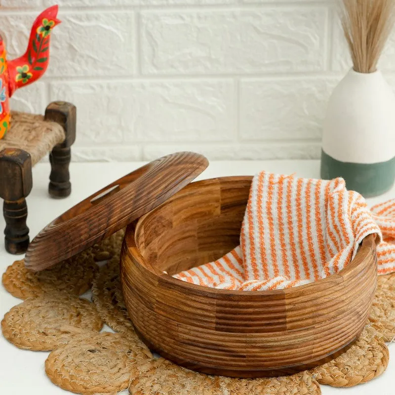 Round Lidded Sheesham Wood Roti Box media 3