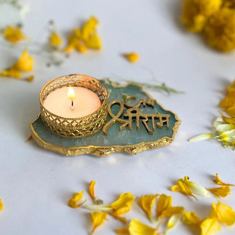 Jai Sri Ram Handcrafted Agate Tealight Candle Holder - Green media 4