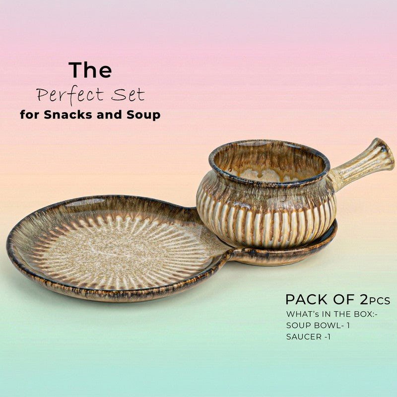 Dineva Ceramic Serving Platter (Brown) - Two Piece Set media 4