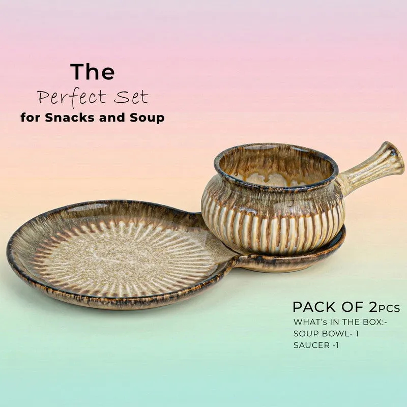 Dineva Ceramic Serving Platter (Brown) - Two Piece Set media 4