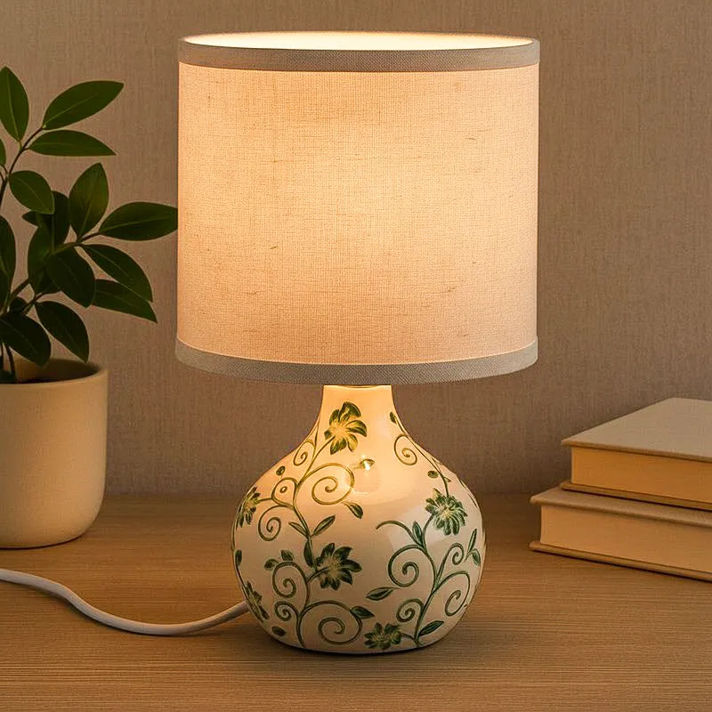 Corvella Ceramic Table Lamp - White,Green media 1