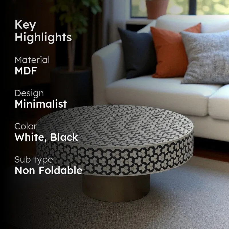 Rune Bone Inlay Round Center Table - Black,White media 2