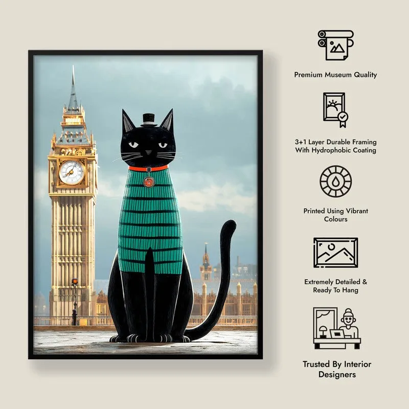 Black Cat Journey Wall Painting With Frame media 10
