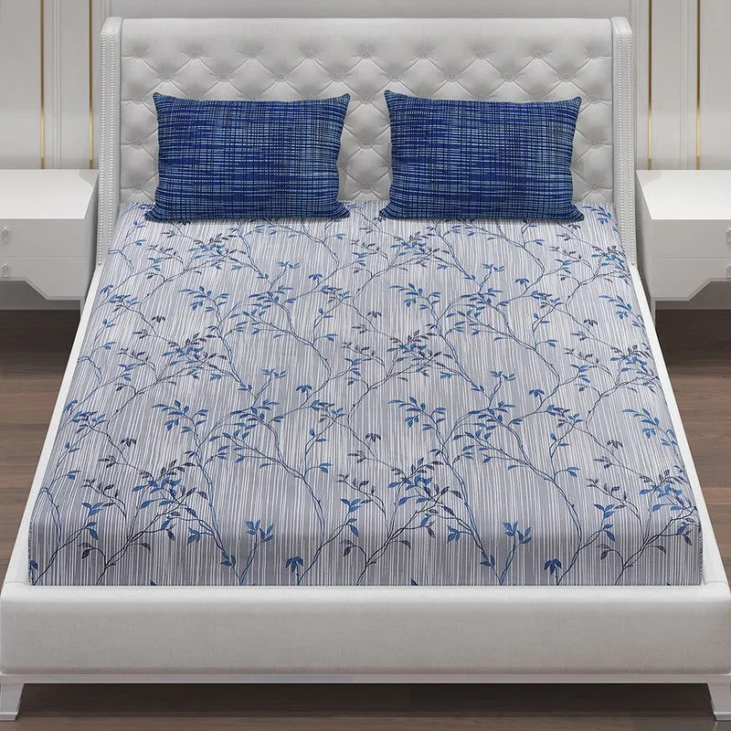 Monte Carlo Flora Form Cotton Bedsheet (White,Blue) - 104 TC media 4