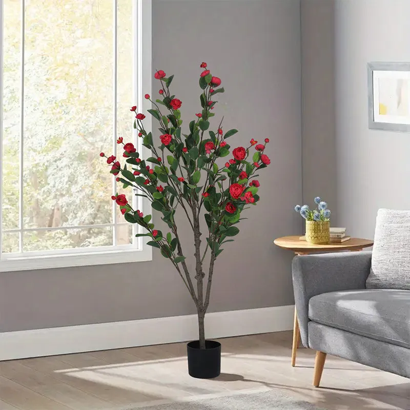 Camella Artificial Camellia Plant With Black Plastic Pot - 4 Feet media 3