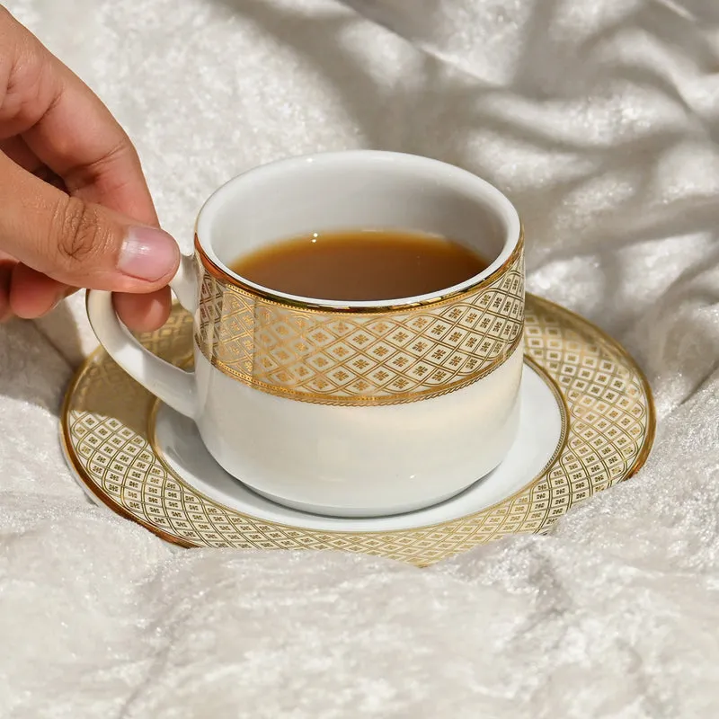 Jewel Cream 24k Gold Brushed Porcelain Tea Cup & Saucer (280 mL) - Set of Six media 3