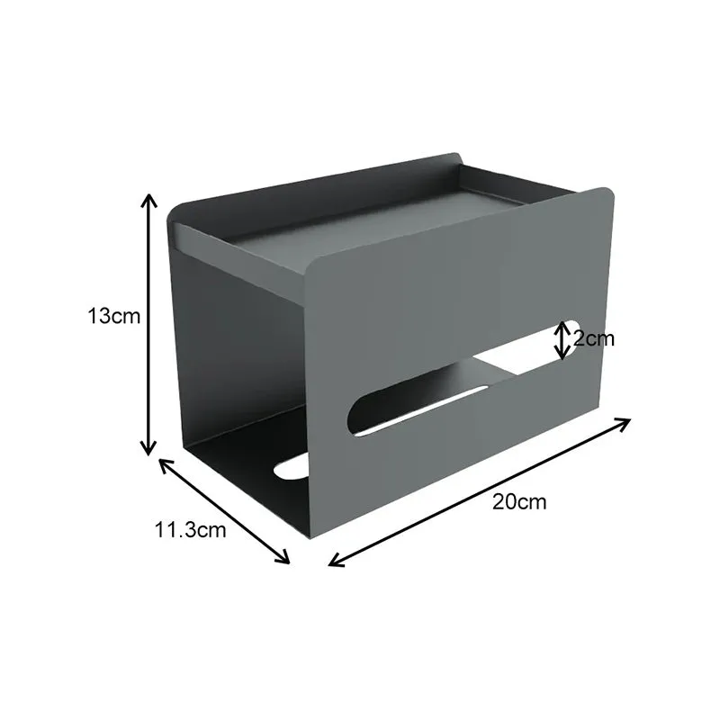 Black rectangular tissue holder shown with dimension arrows