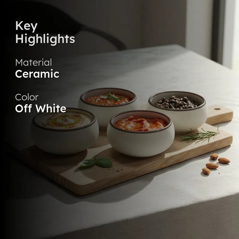 Brownline Handcrafted Ceramic Dip Bowls (Off White,150 mL) - Set Of Four media 2