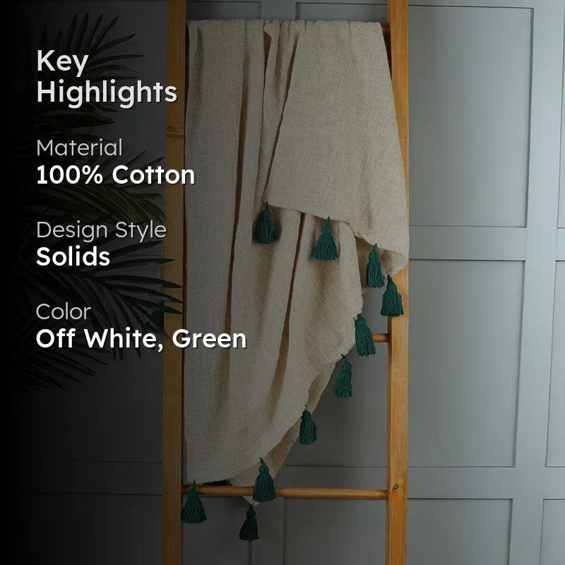 Tassura Tasselled Cotton Throw - Green media 2