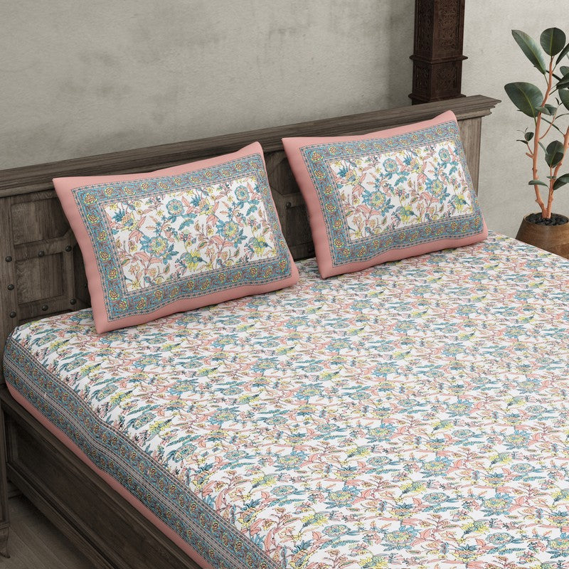 Miksha Floral Cotton Bedsheet (Pink) - 210 TC media 5