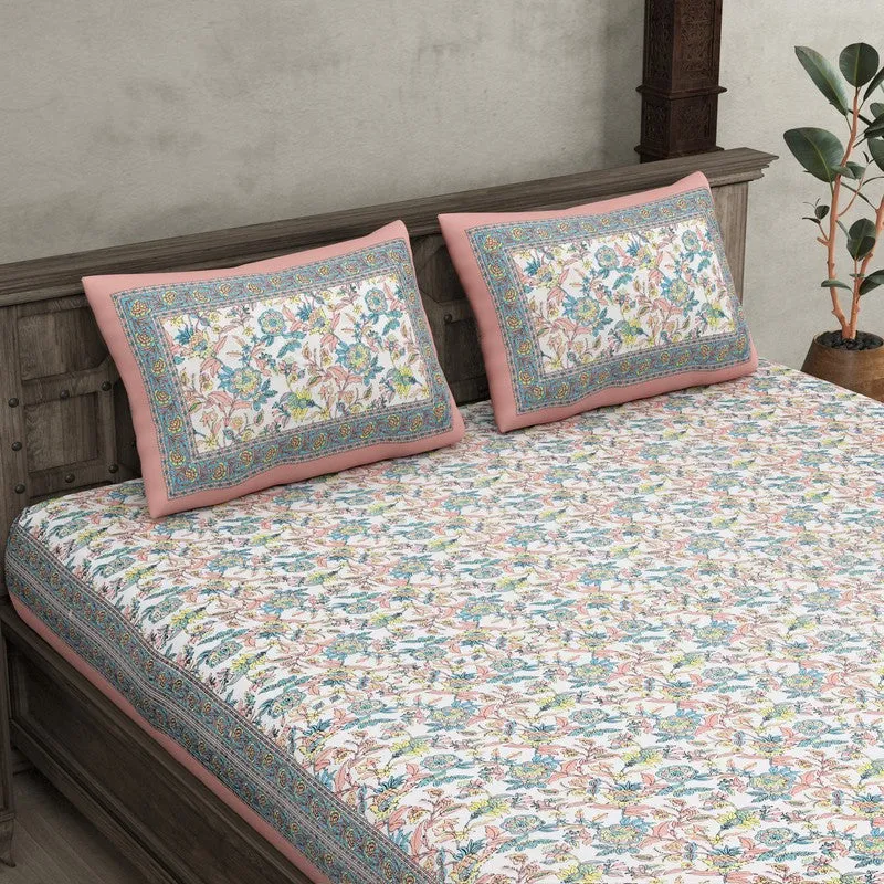 Miksha Floral Cotton Bedsheet (Pink) - 210 TC media 5