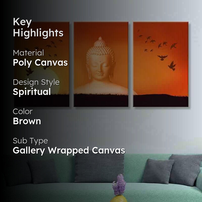 Solitude Buddha Panelled Canvas Wall Art - Three Piece Set media 2