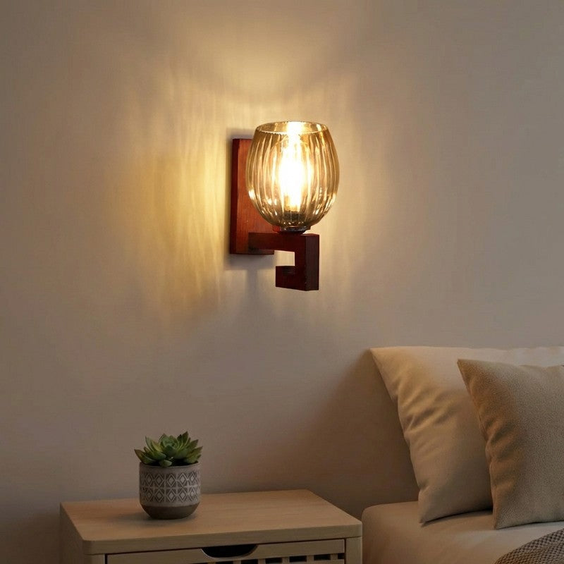 Vintage Glow Walnut Glass Wall Lamp