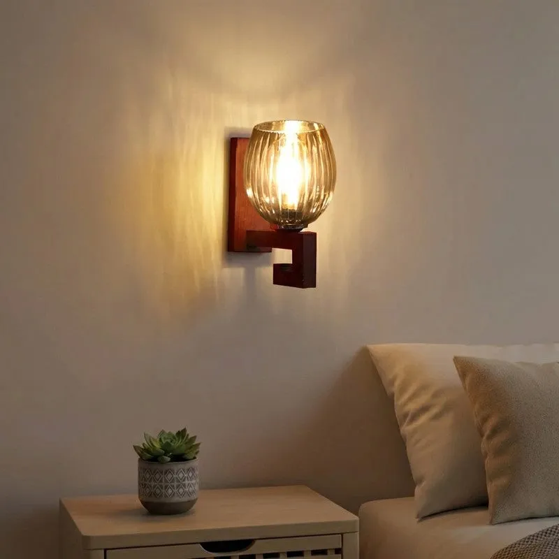 Vintage Glow Walnut Glass Wall Lamp media 1