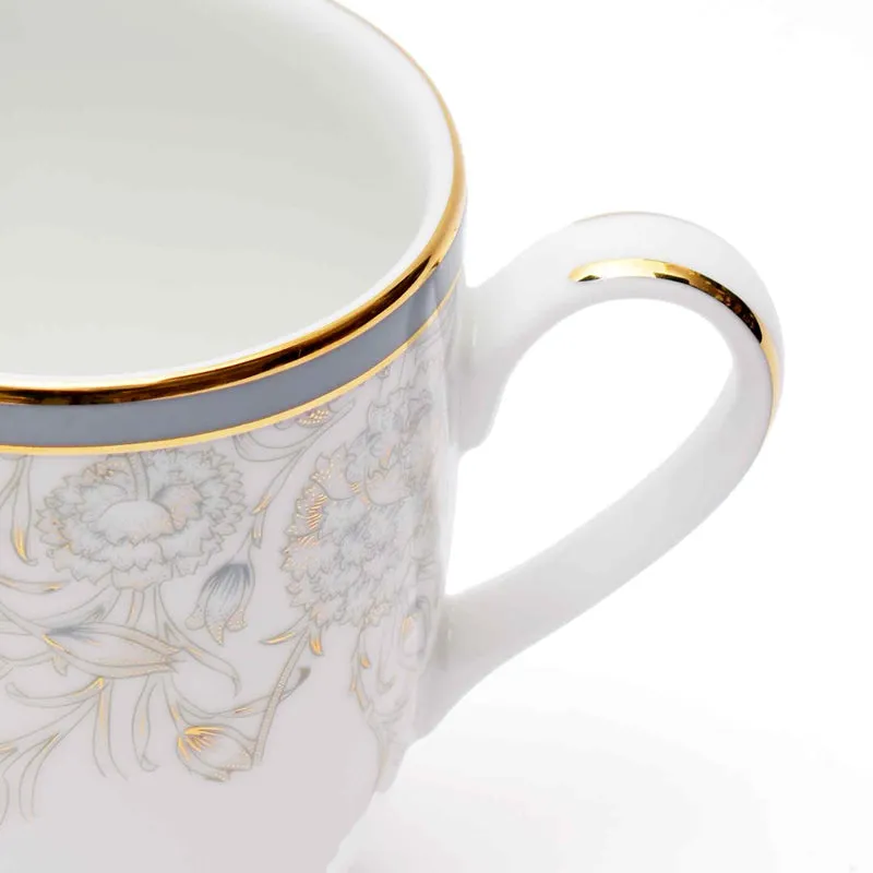 Gilded Iris Coupe 24k Gold Brushed Porcelain Coffee Mug(280 mL Each/Grey) - Set Of Six media 5