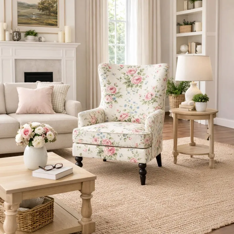 Heritage Blossom Teak Wood & Velvet Upholstered Lounge Chair media 1