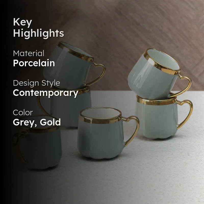 Cupino Porcelain Tea Cup (220 mL Each/Grey) - Set of Six media 2