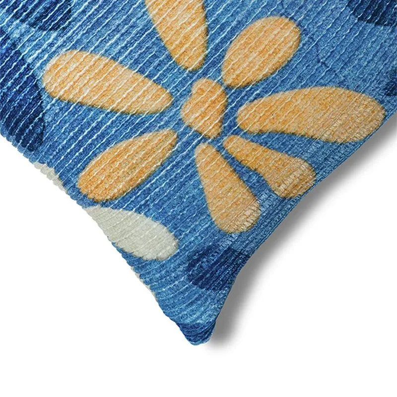 FloralGrace Cushion Cover (Blue, Yellow) - Set Of Three media 4