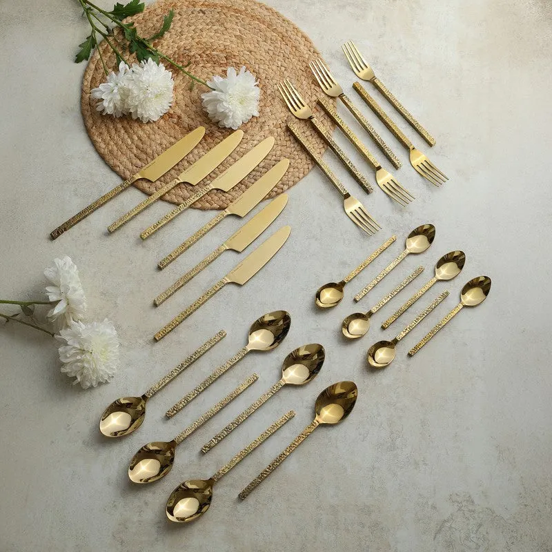 Silvora Stainless Steel Cutlery Set (Gold) - Twenty Four Piece Set media 1