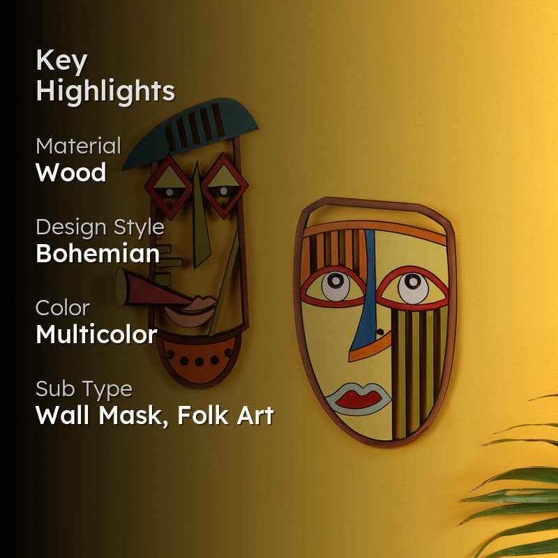 Bhomi Mask Wooden Wall Accent - Set of Two media 2