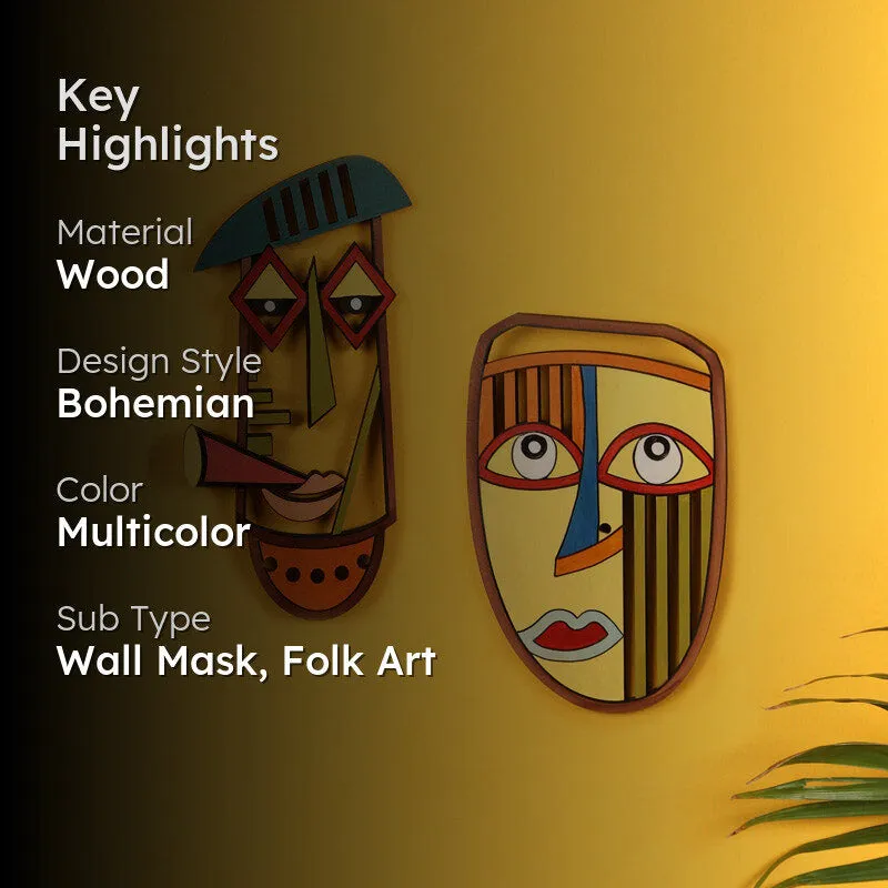 Bhomi Mask Wooden Wall Accent - Set of Two media 2
