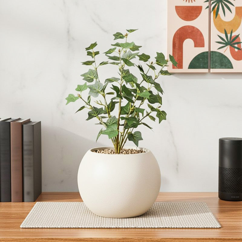 Artificial Small Plant With Black Fiber Pot (Green) - 1 Feet