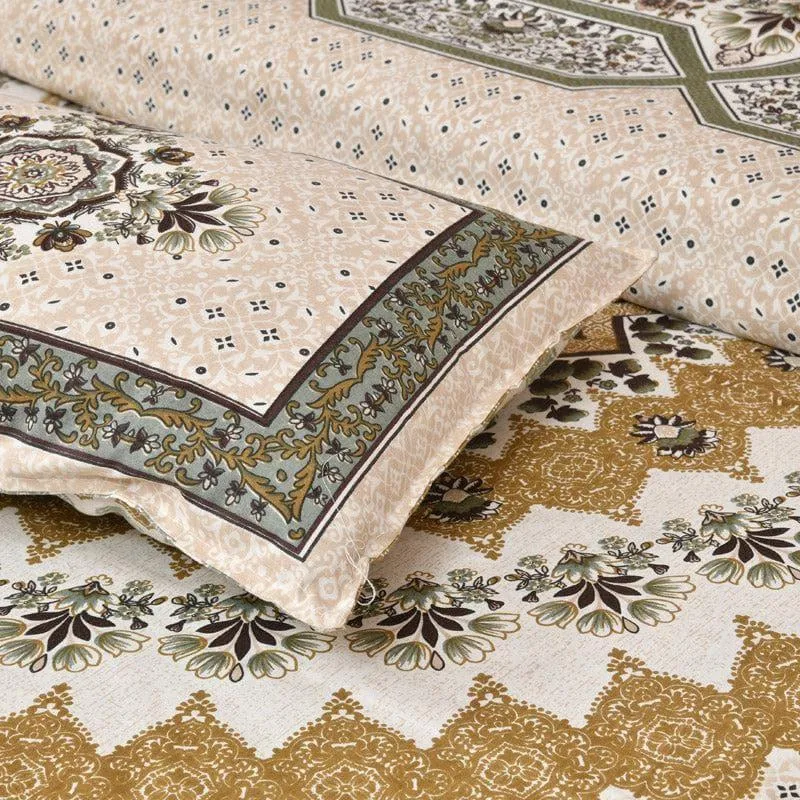 Sudrisha Ethnic Cotton Bedsheet (Beige) - 160 TC media 6