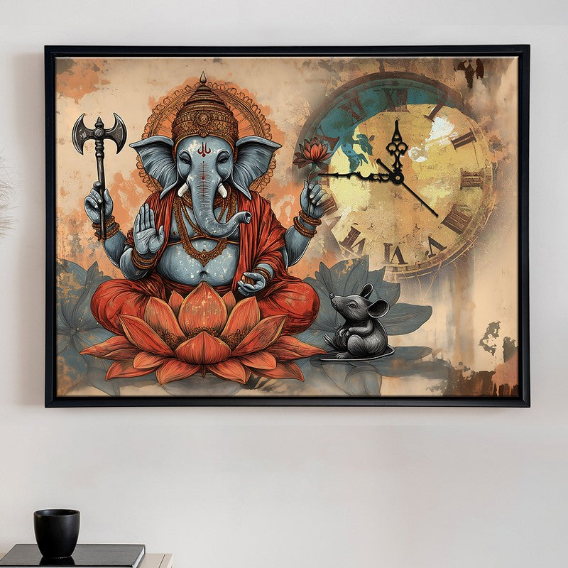 Bliss Ganesha Wall Art With Clock media 3